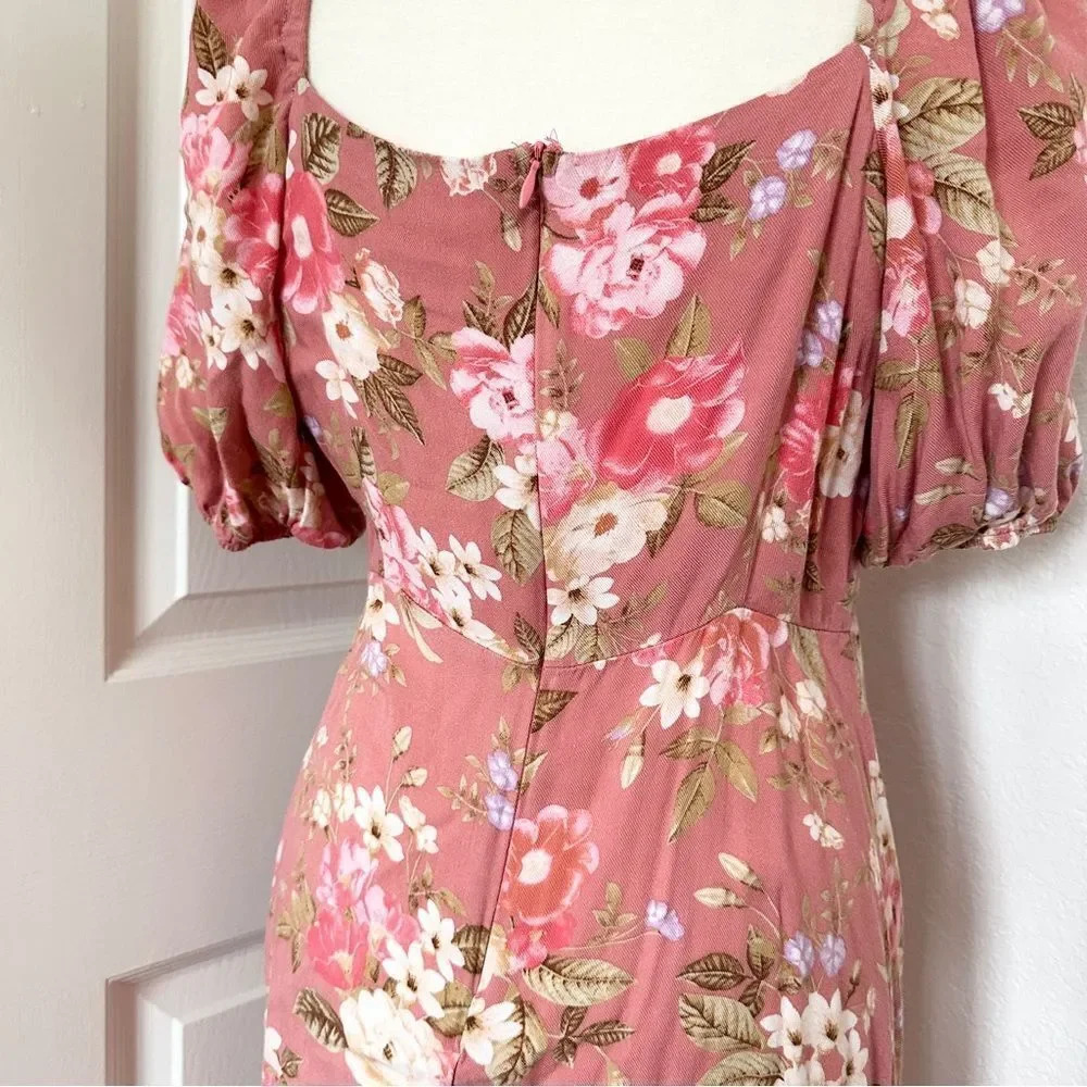 Paper Heart Pink Floral Puff Sleeve Off the Shoulder Mini Dress - Picture 5 of 11
